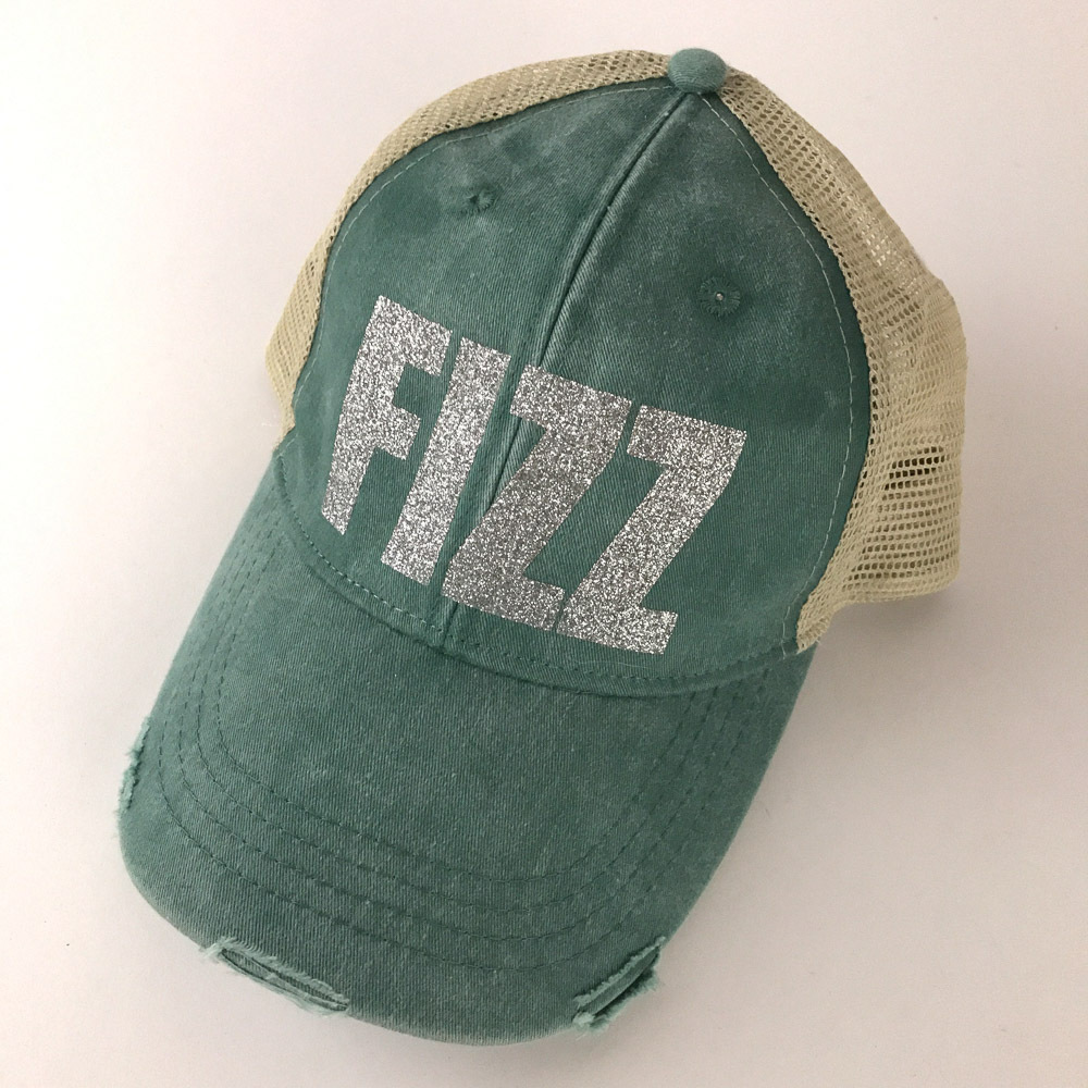 FIZZ silver glitter on green beige hat